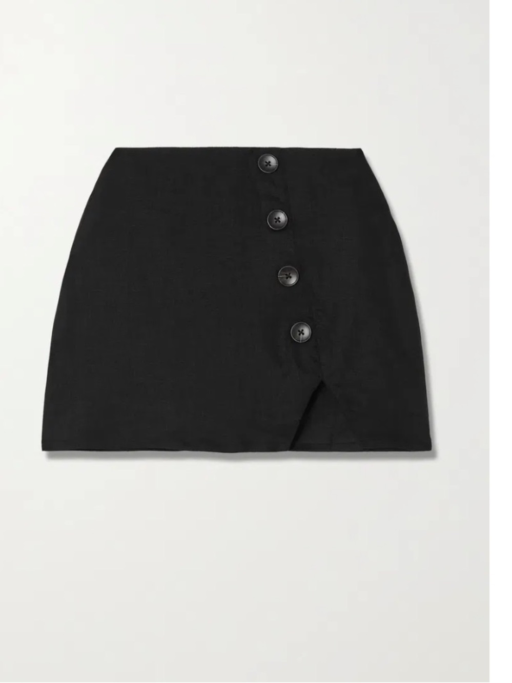 Reformation Black Linen Button-Front Mini Skirt
